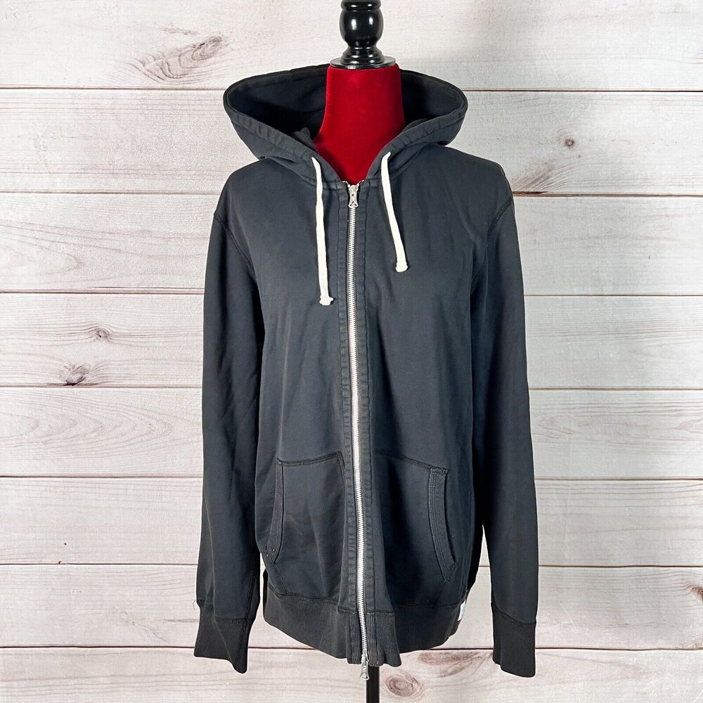 Reigning Champ Mens Hoodie Sz L Black Full Zip Sweatshirt Cotton Activewear